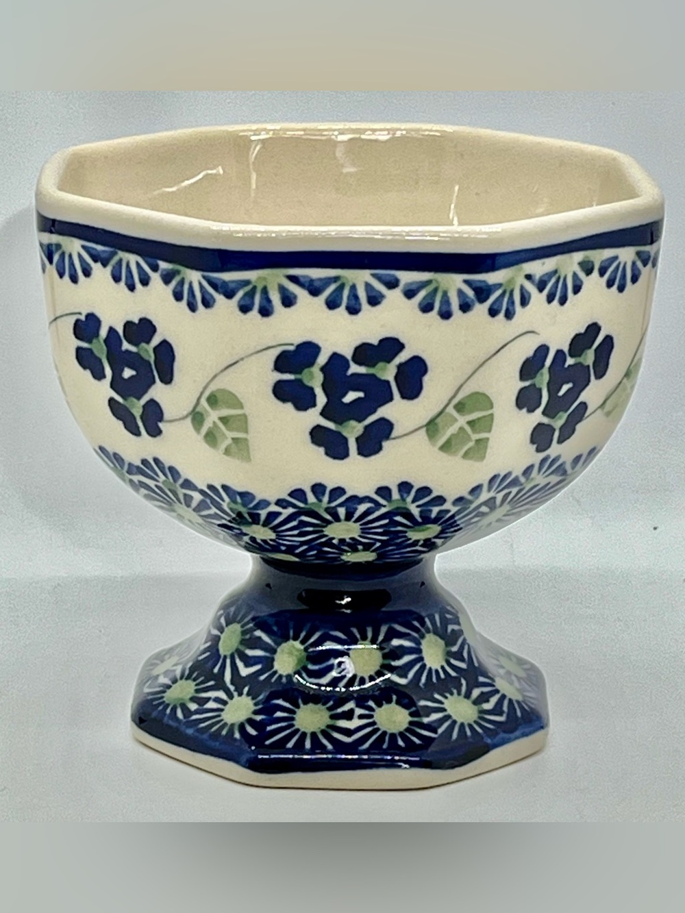 BOLESLAWIEC Polish Pottery Footed 3.5” Candy Dish Fruit Pedestal Bowl Compote
